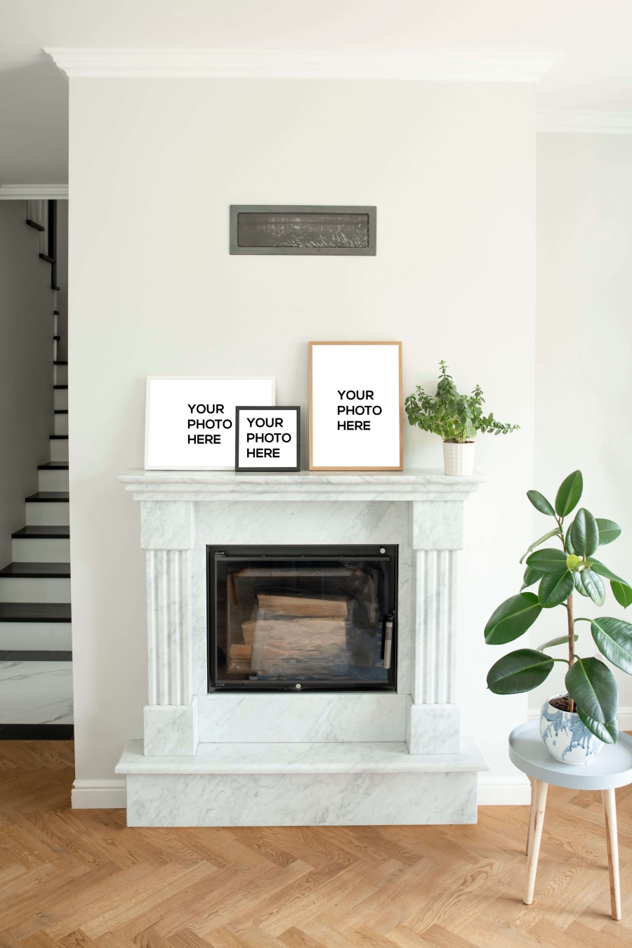 Wall Decor Mockups on Full Fireplace set