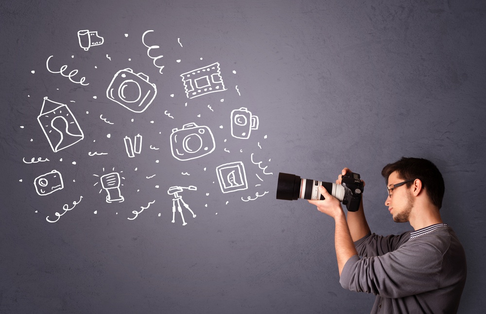 Photographer shooting photography icons