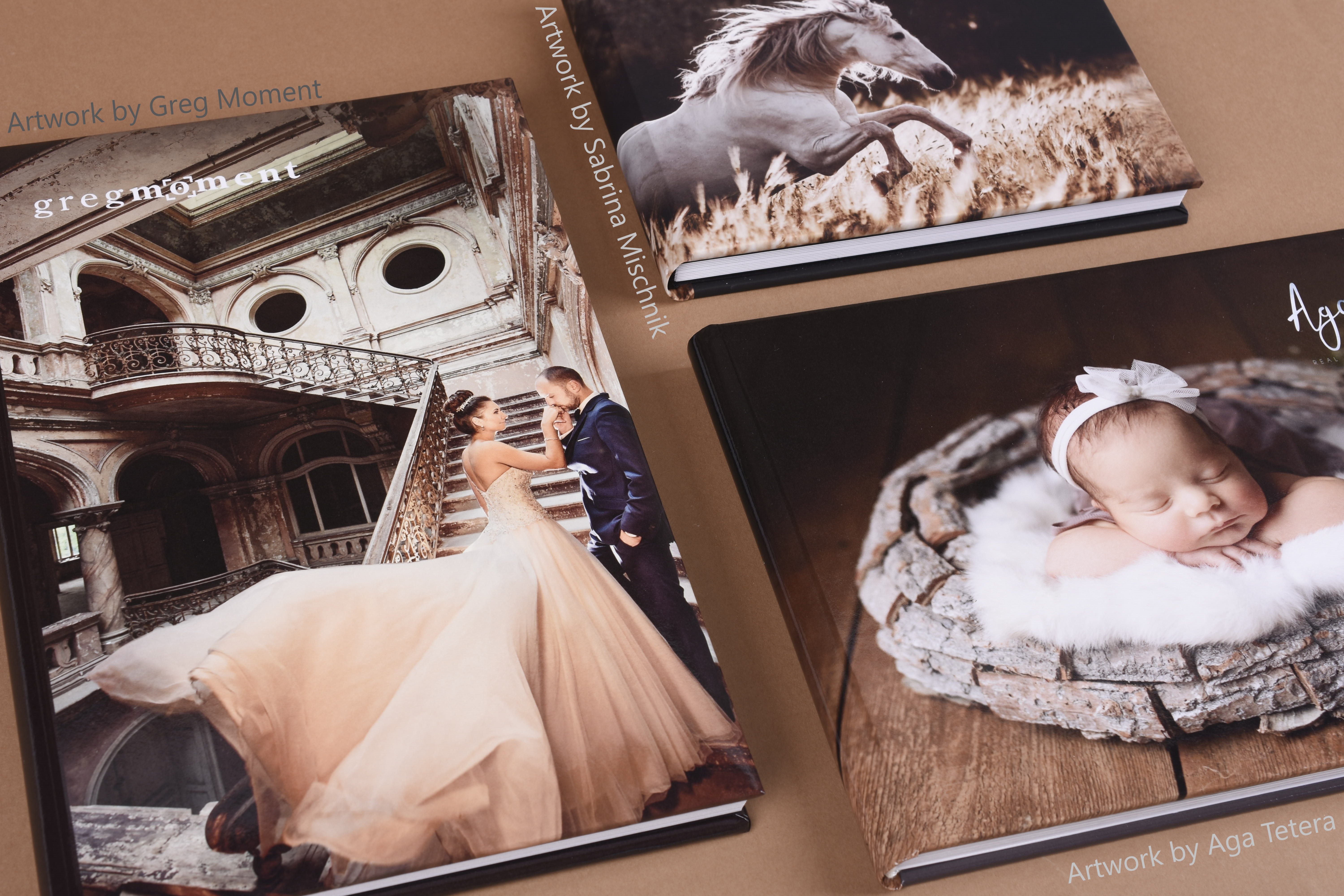 Artwork by Greg Moment, Sabrina Mischnik, and Aga Tetera; our Creative Photo Albums are ideal for that personalized product.
